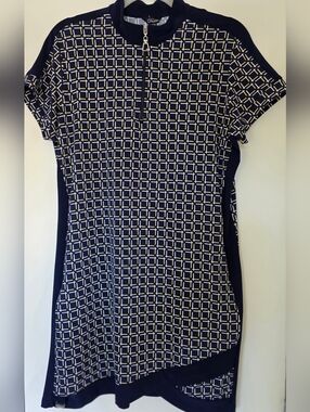 Dexim  Navy and White Geometric Short Sleeve Golf  Dress Sz Large
